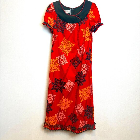 Carol Bennett Dresses & Skirts - VTG 60s Carol Bennett Hawaii Red Floral Maxi MuuMuu Dress Ruffled Puff Size Lg